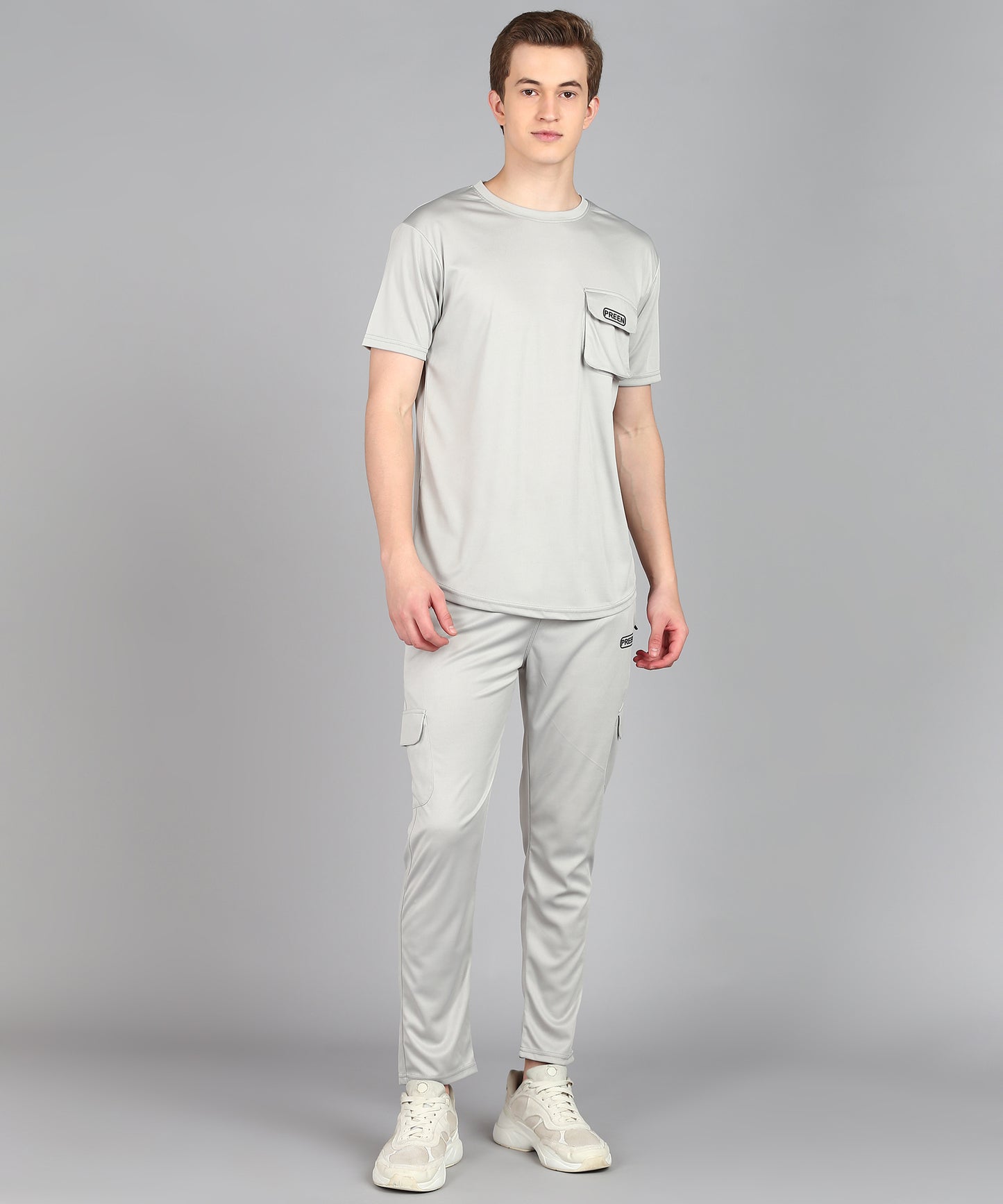 Preen Men's Light Grey Colour Solid T-shirt and Lower Set