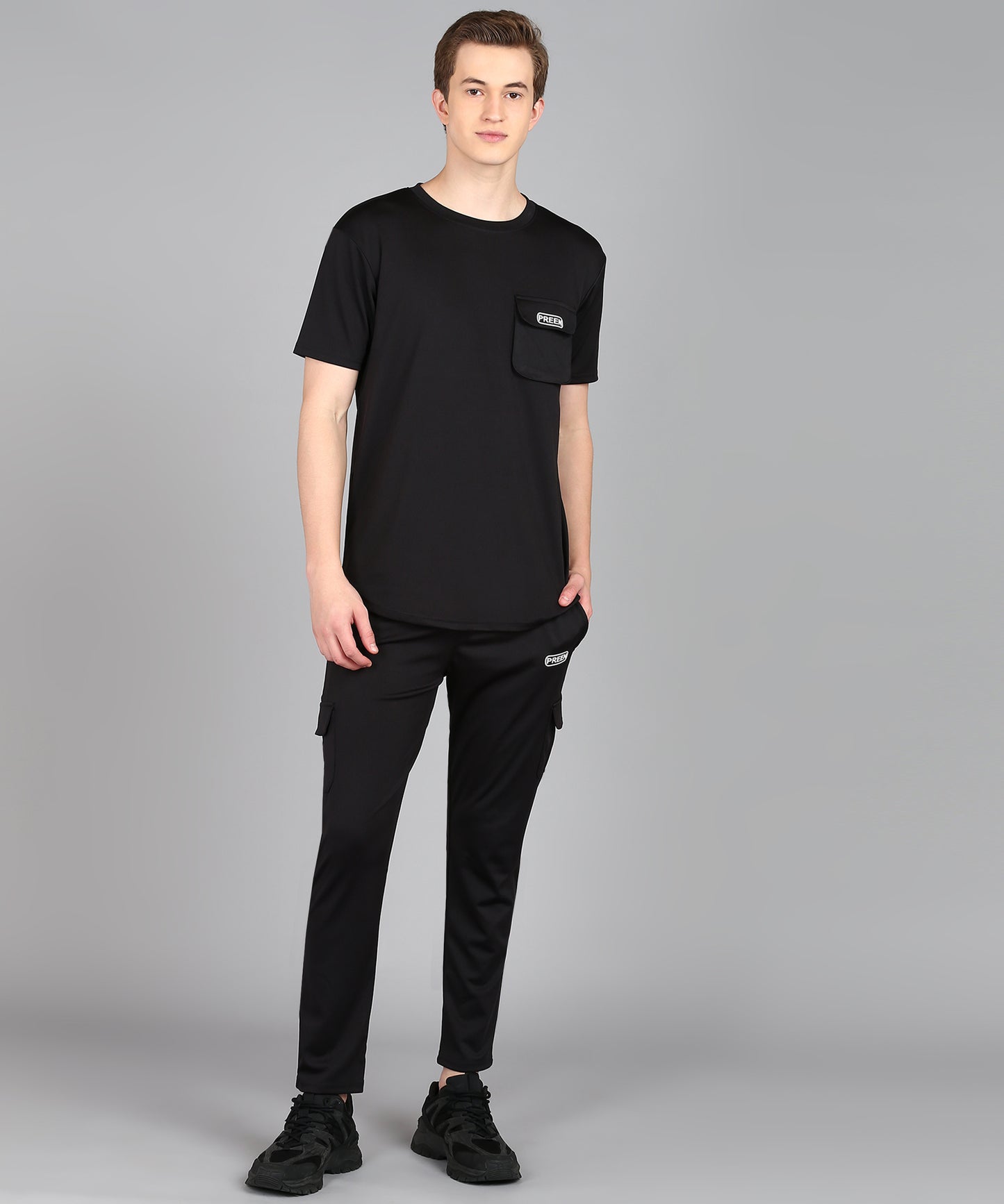 Preen Men's Black Colour Solid T-shirt and Lower Set