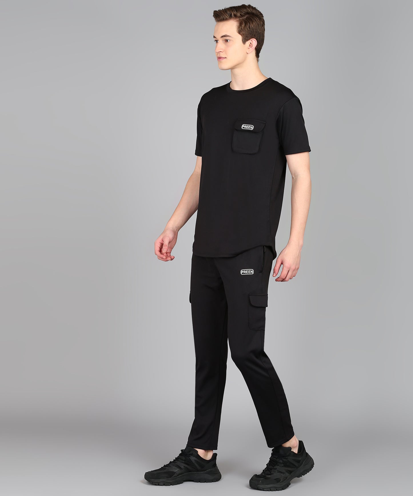 Preen Men's Black Colour Solid T-shirt and Lower Set