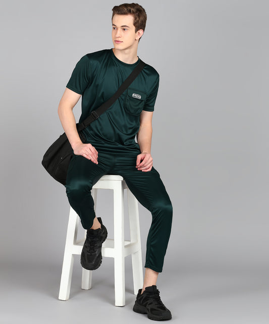 Preen Men's Green Colour Solid T-shirt and Lower Set
