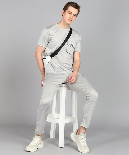 Preen Men's Light Grey Colour Solid T-shirt and Lower Set