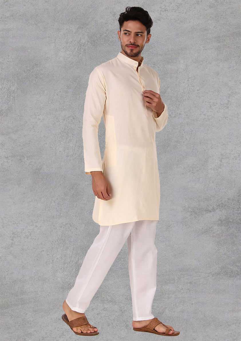 Preen Beige Ban Collar Kurta Pajama Set