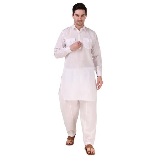 Preen White DP Pathani Suit Set / Kurta Pajama Set