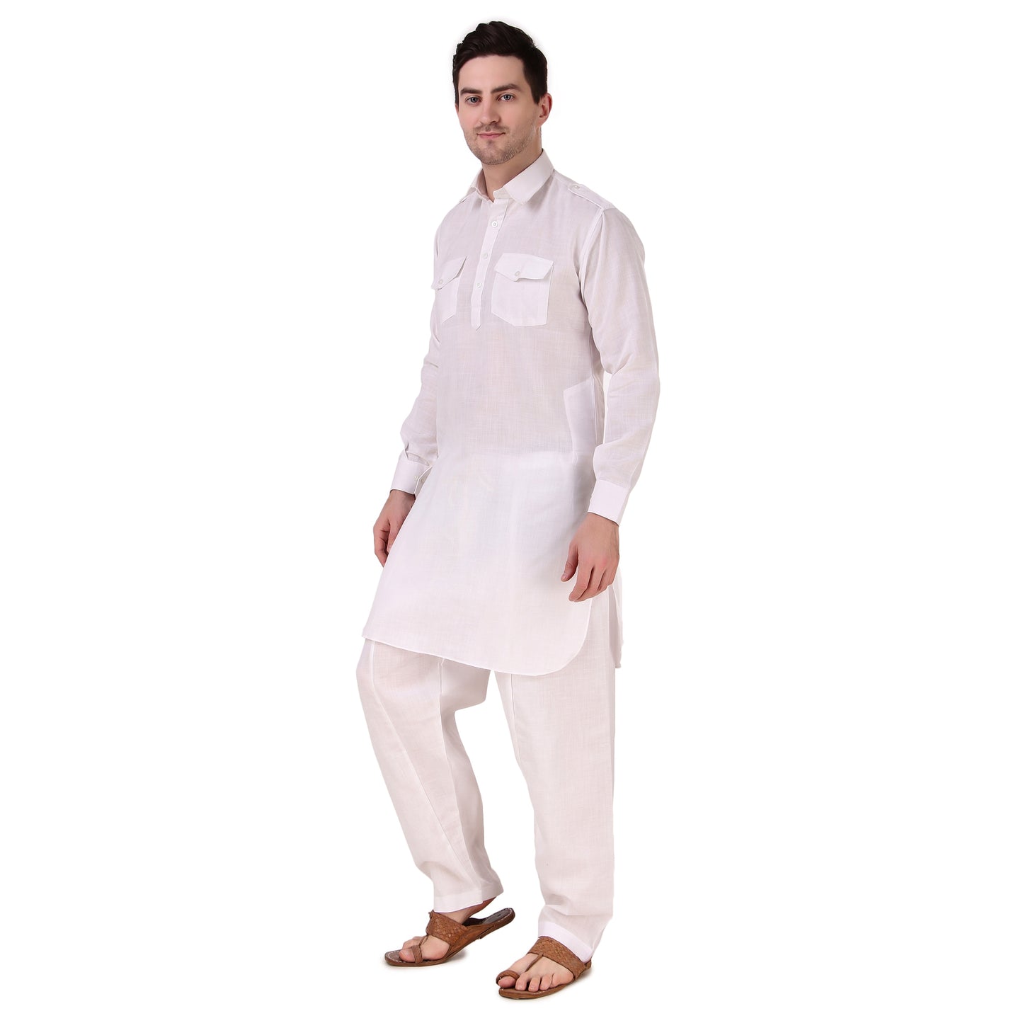 Preen White DP Pathani Suit Set / Kurta Pajama Set