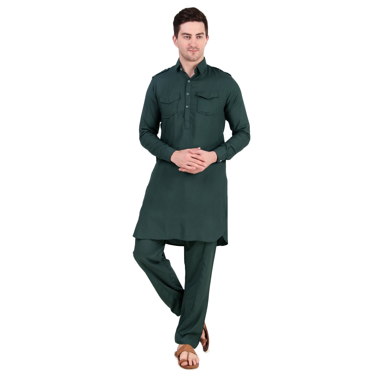 Preen Olive DP Pathani Suit Set / Kurta Pajama Set