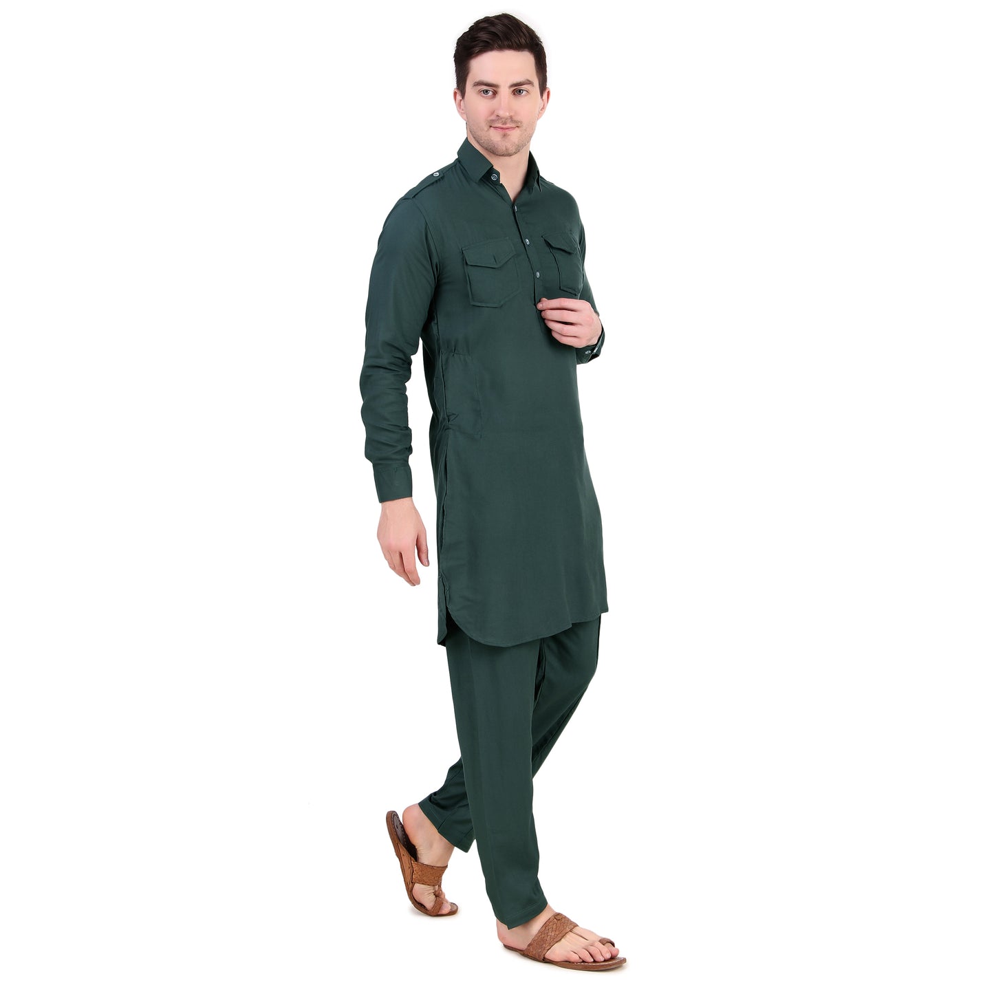 Preen Olive DP Pathani Suit Set / Kurta Pajama Set
