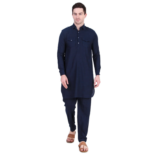Preen Blue DP Pathani Suit Set / Kurta Pajama Set