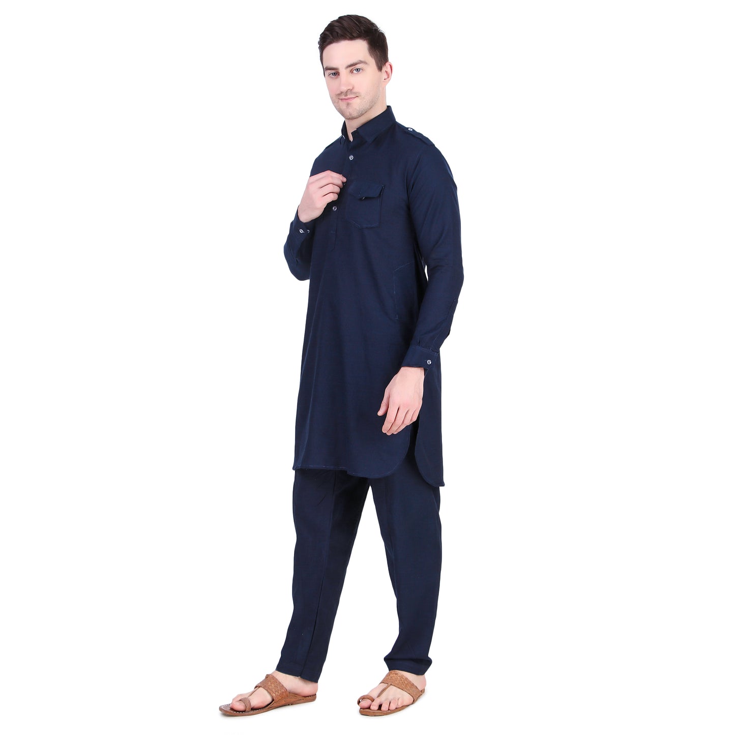 Preen Blue DP Pathani Suit Set / Kurta Pajama Set