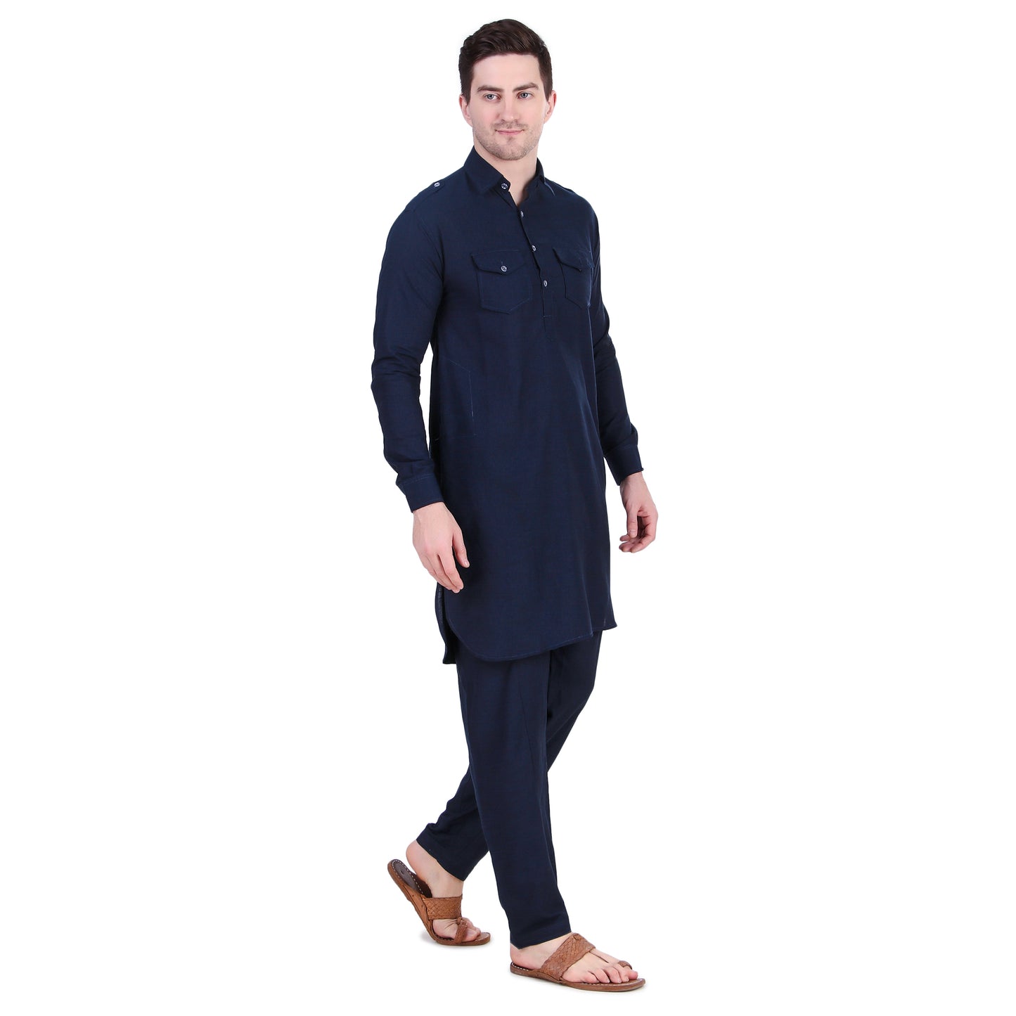 Preen Blue DP Pathani Suit Set / Kurta Pajama Set