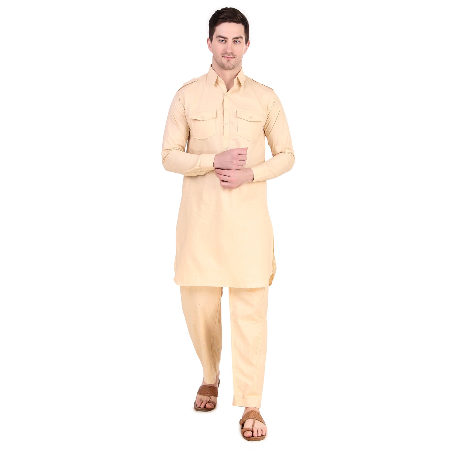 Preen Beige DP Pathani Suit Set / Kurta Pajama Set