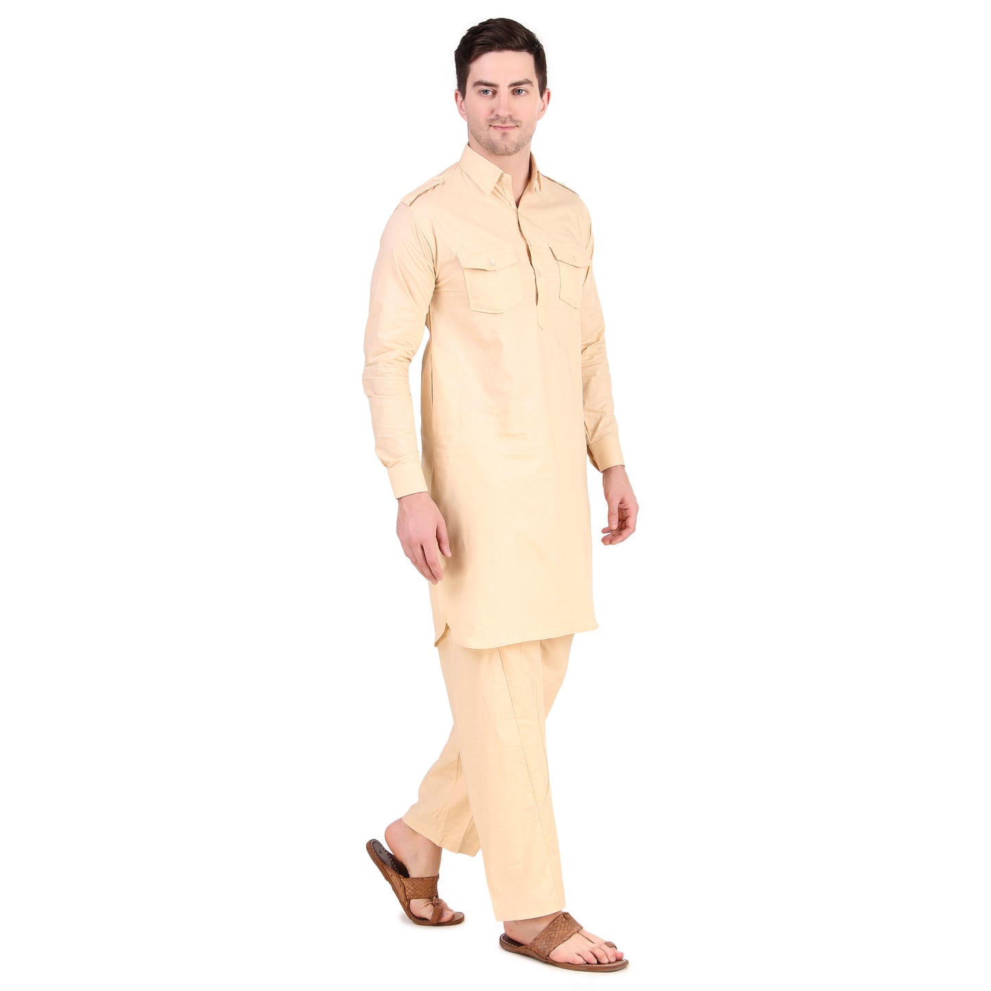 Preen Beige DP Pathani Suit Set / Kurta Pajama Set