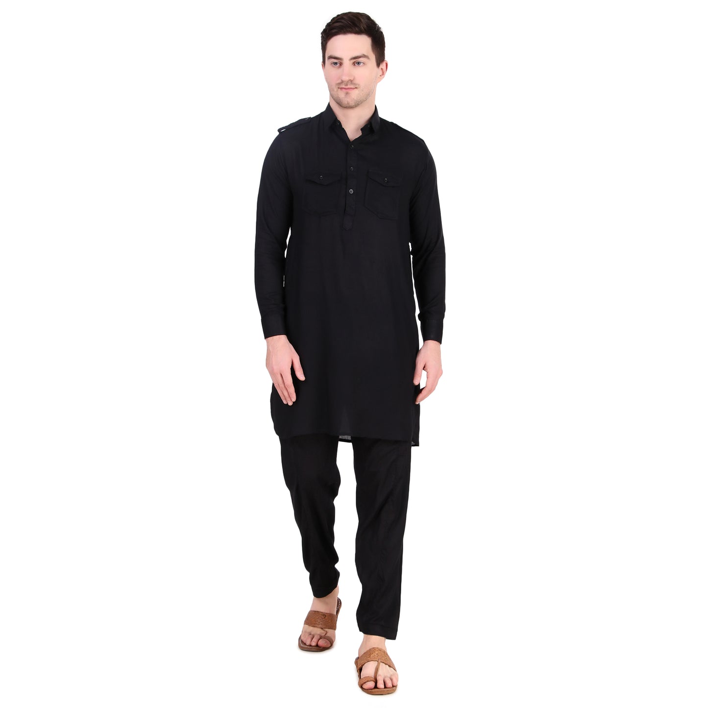 Preen Black DP Pathani Suit Set / Kurta Pajama Set
