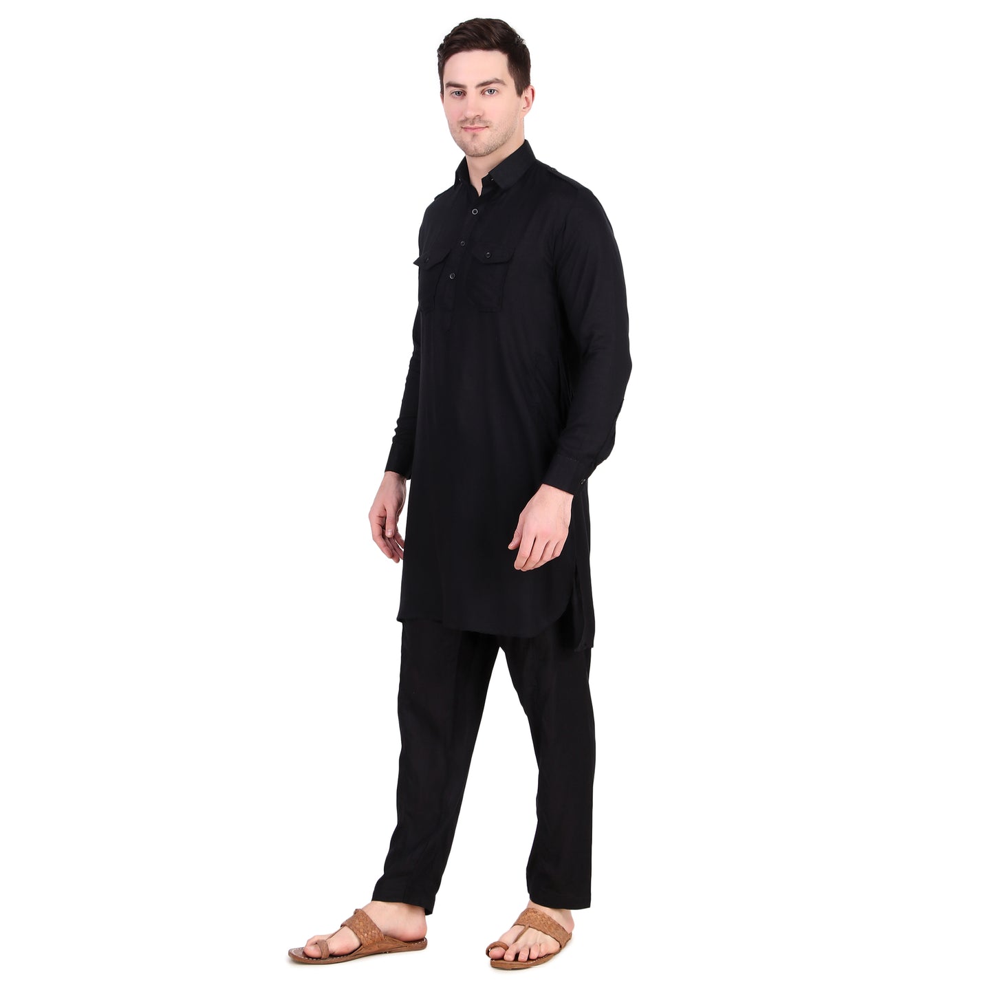 Preen Black DP Pathani Suit Set / Kurta Pajama Set