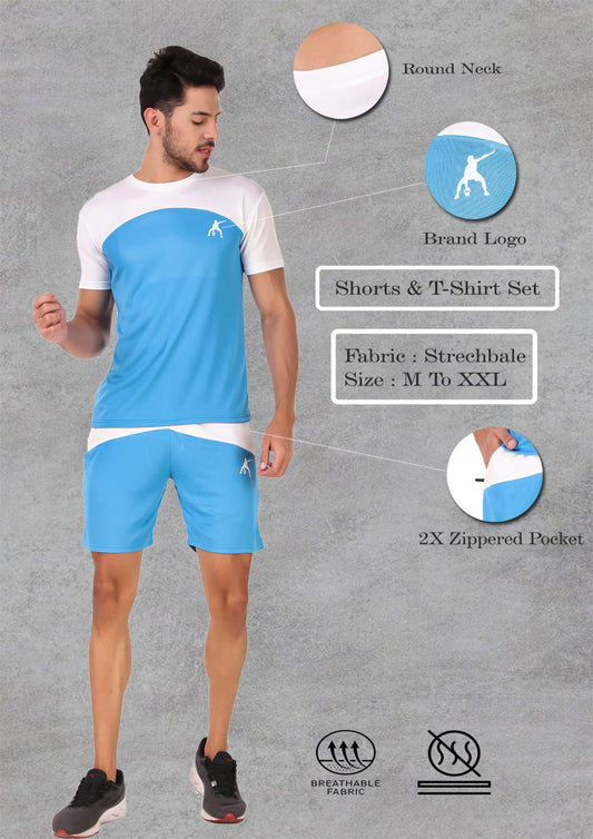 Preen Colorblock T-shirt and Shorts Set WhiteSkyBlue