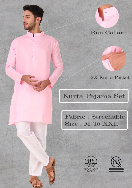 Preen Pink Ban Collar Kurta Pajama Set
