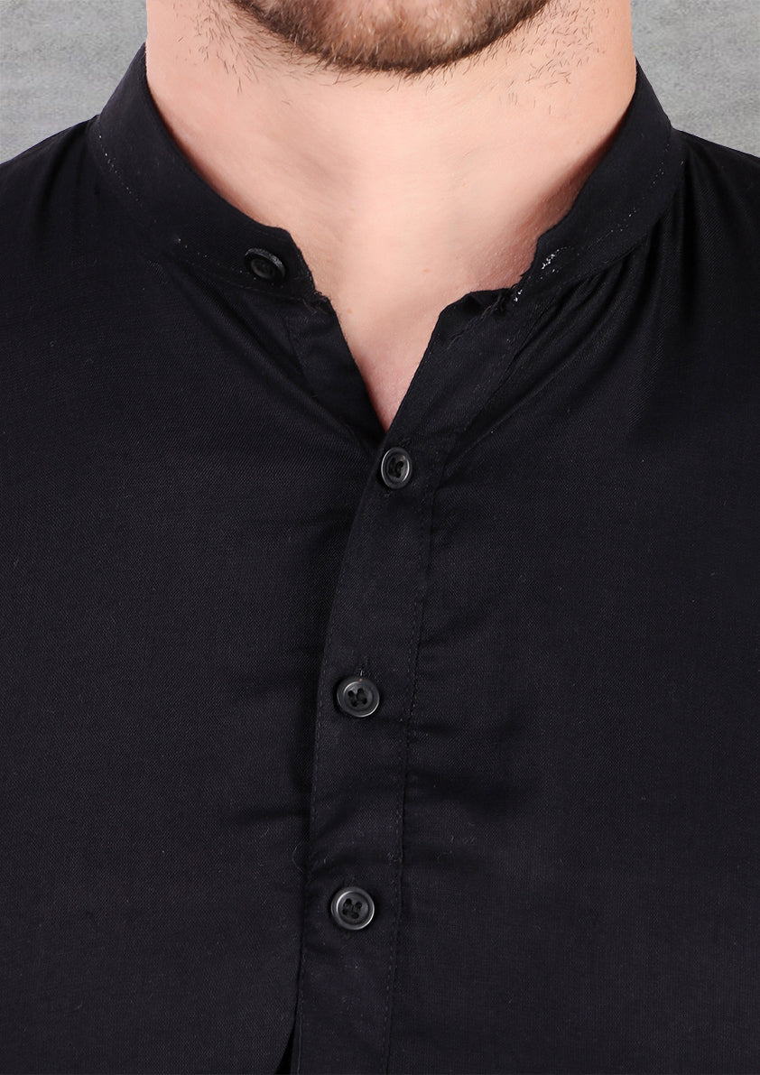 Preen Solid Black Ban Collar Kurta Pajama Set