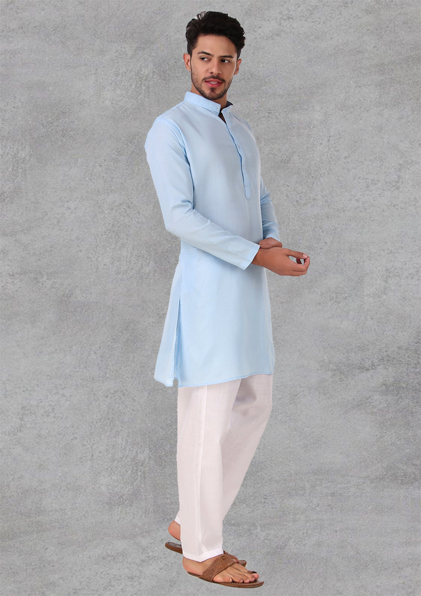 Preen Sky Blue Ban Collar Kurta Pajama Set