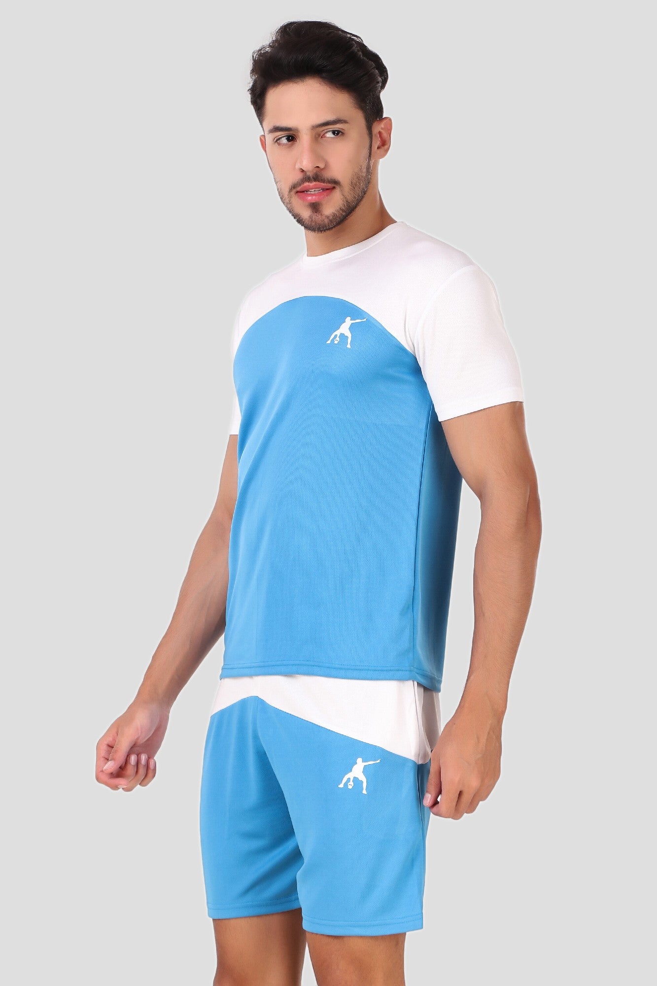 Preen Colorblock T-shirt and Shorts Set WhiteSkyBlue