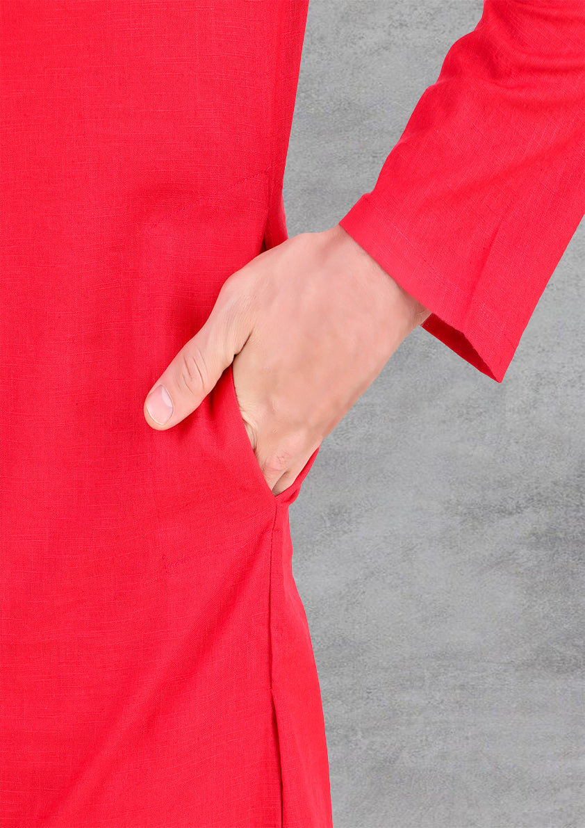 Preen Red Ban Collar Kurta Pajama Set