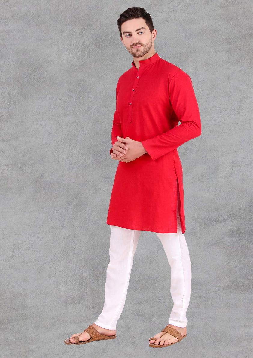 Preen Red Ban Collar Kurta Pajama Set