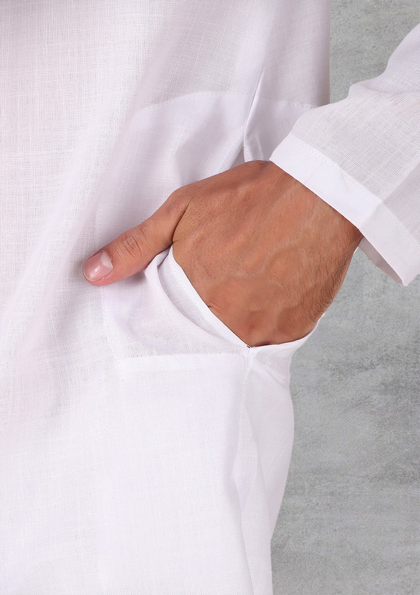 Preen Solid White Ban Collar Kurta Pajama Set