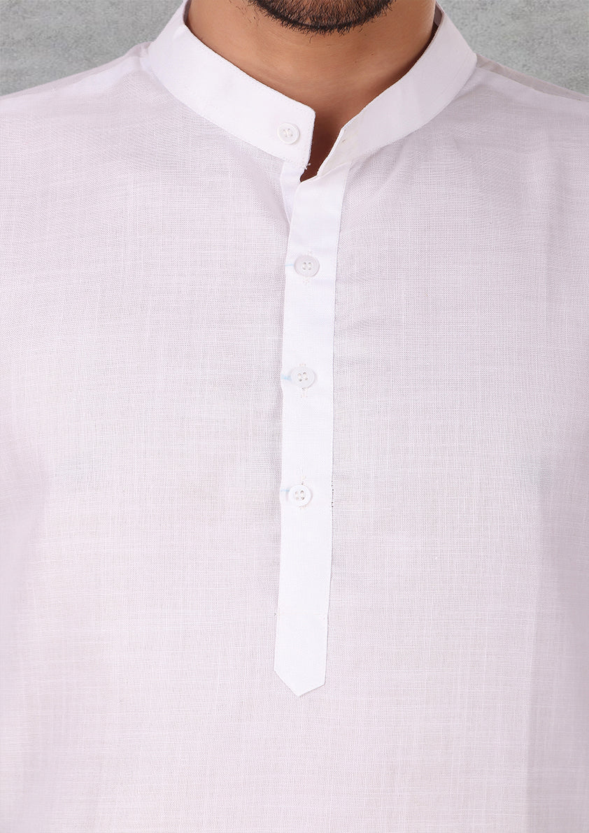 Preen Solid White Ban Collar Kurta Pajama Set