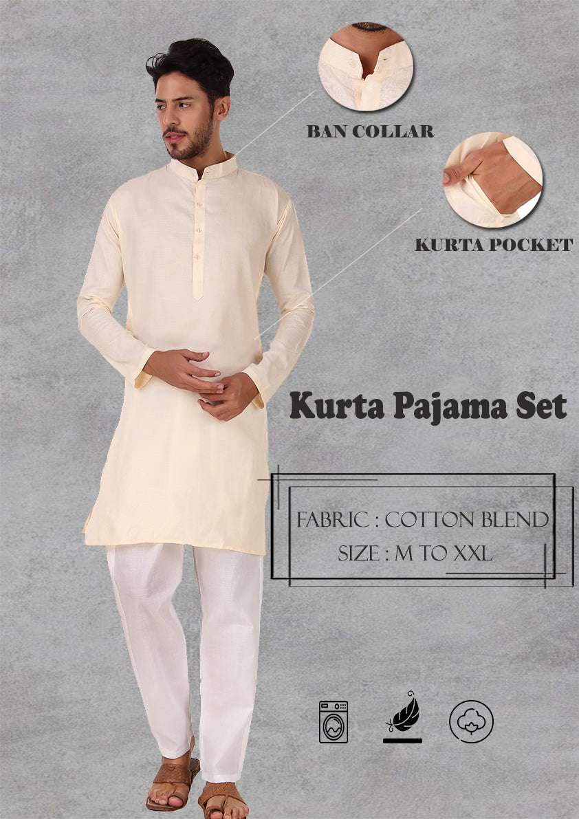 Preen Beige Ban Collar Kurta Pajama Set