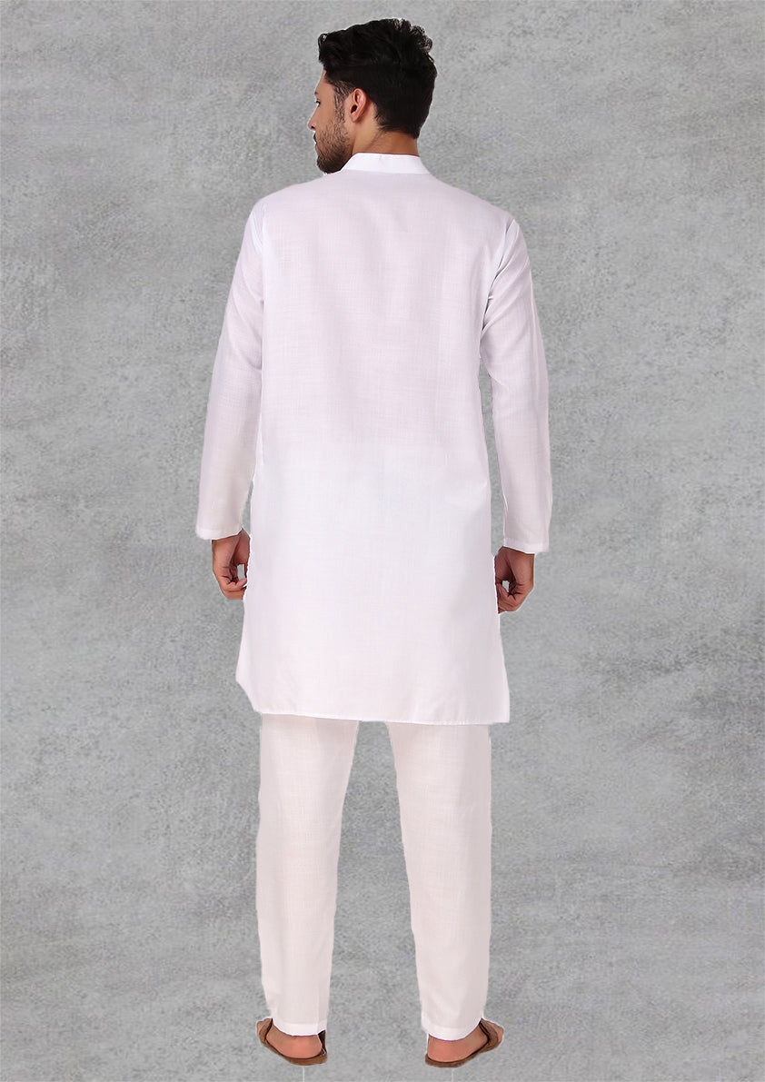 Preen Solid White Ban Collar Kurta Pajama Set