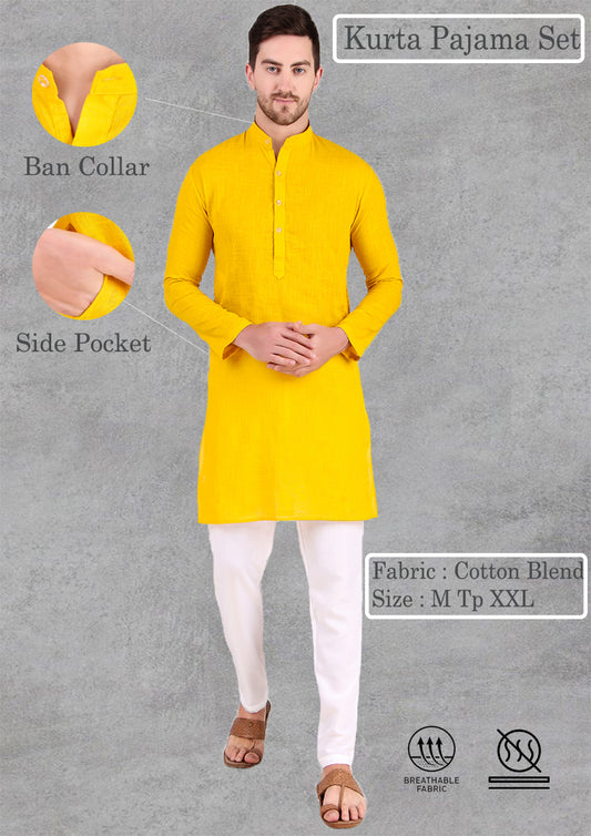 Preen Yellow Ban Collar Kurta Pajama Set