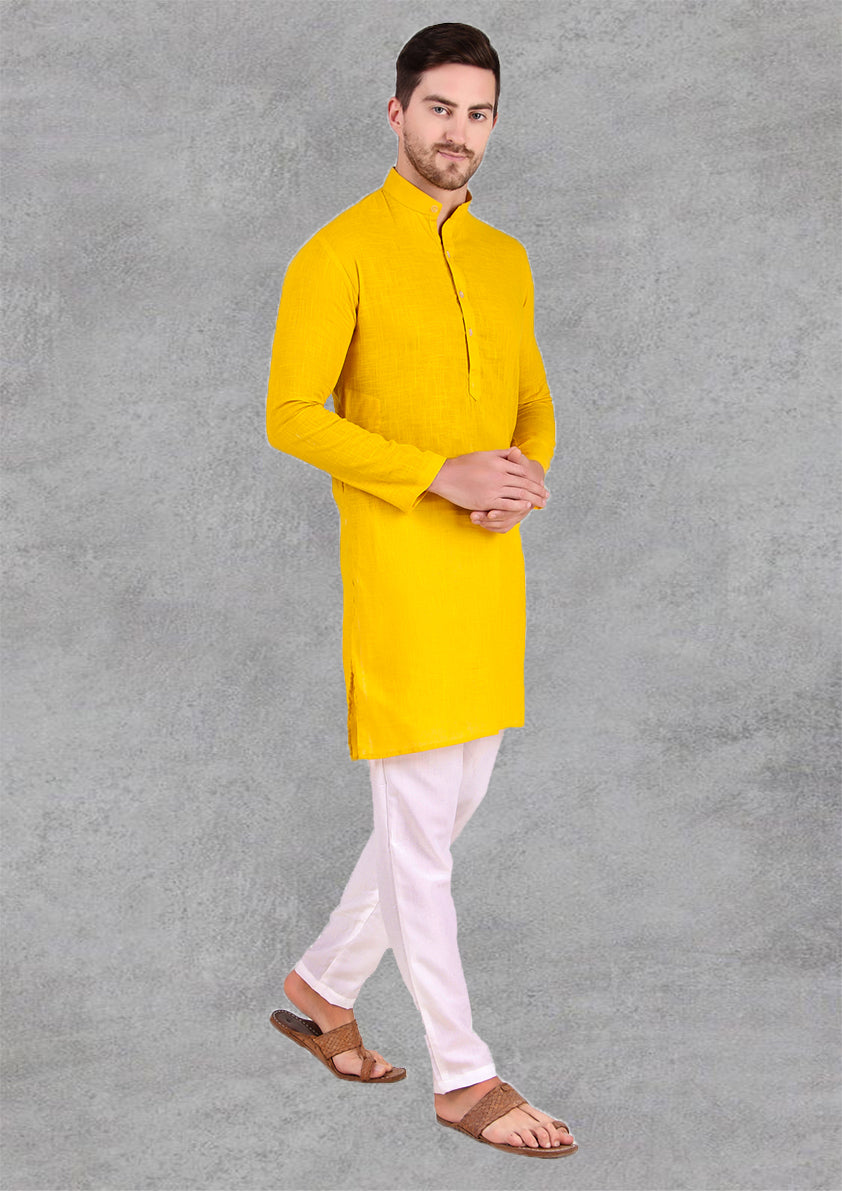 Preen Yellow Ban Collar Kurta Pajama Set