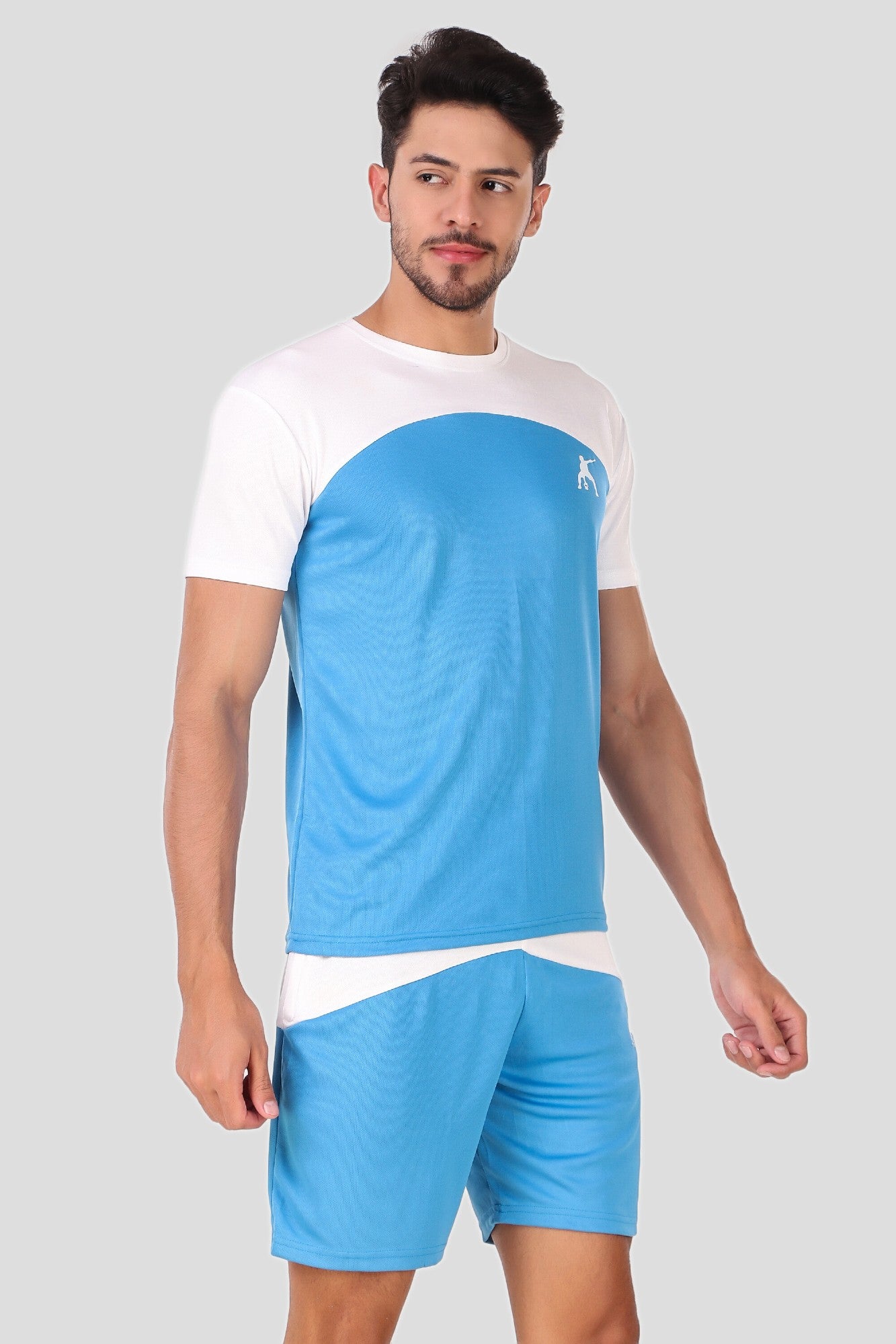 Preen Colorblock T-shirt and Shorts Set WhiteSkyBlue