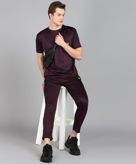 Preen Men's Maroon Colour Solid T-shirt and Lower Set