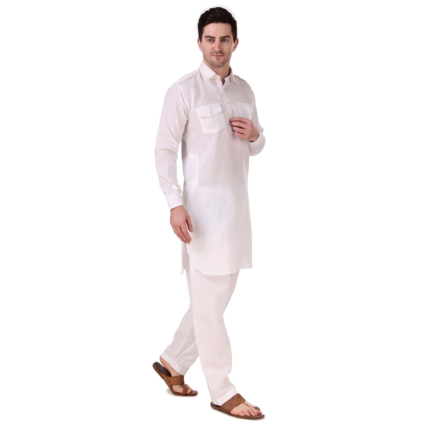 Preen White DP Pathani Suit Set / Kurta Pajama Set