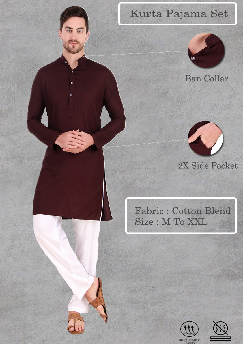 Preen Chocolatey Ban Collar Kurta Pajama Set