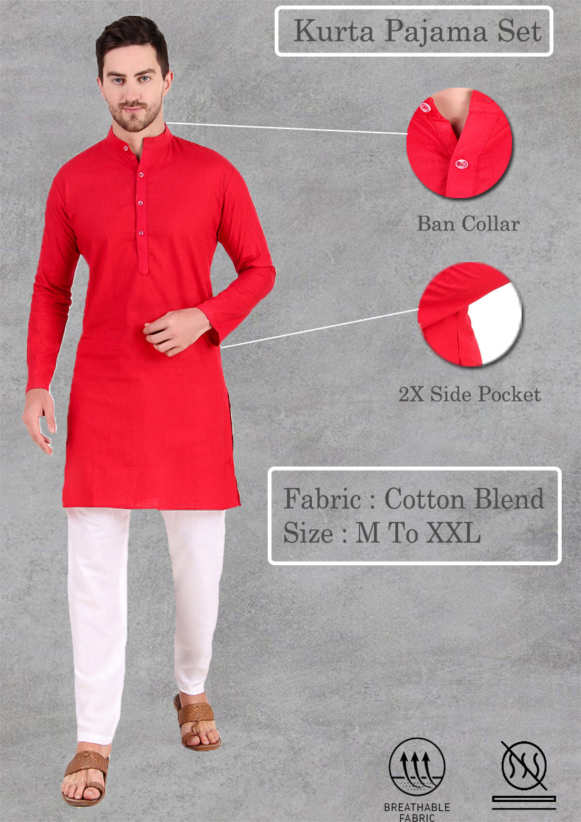 Preen Red Ban Collar Kurta Pajama Set