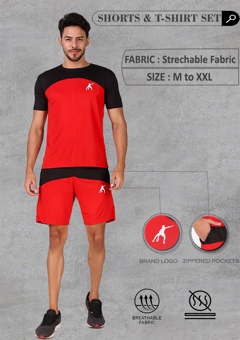 Preen Colorblock T-shirt and Shorts Set BlackRed