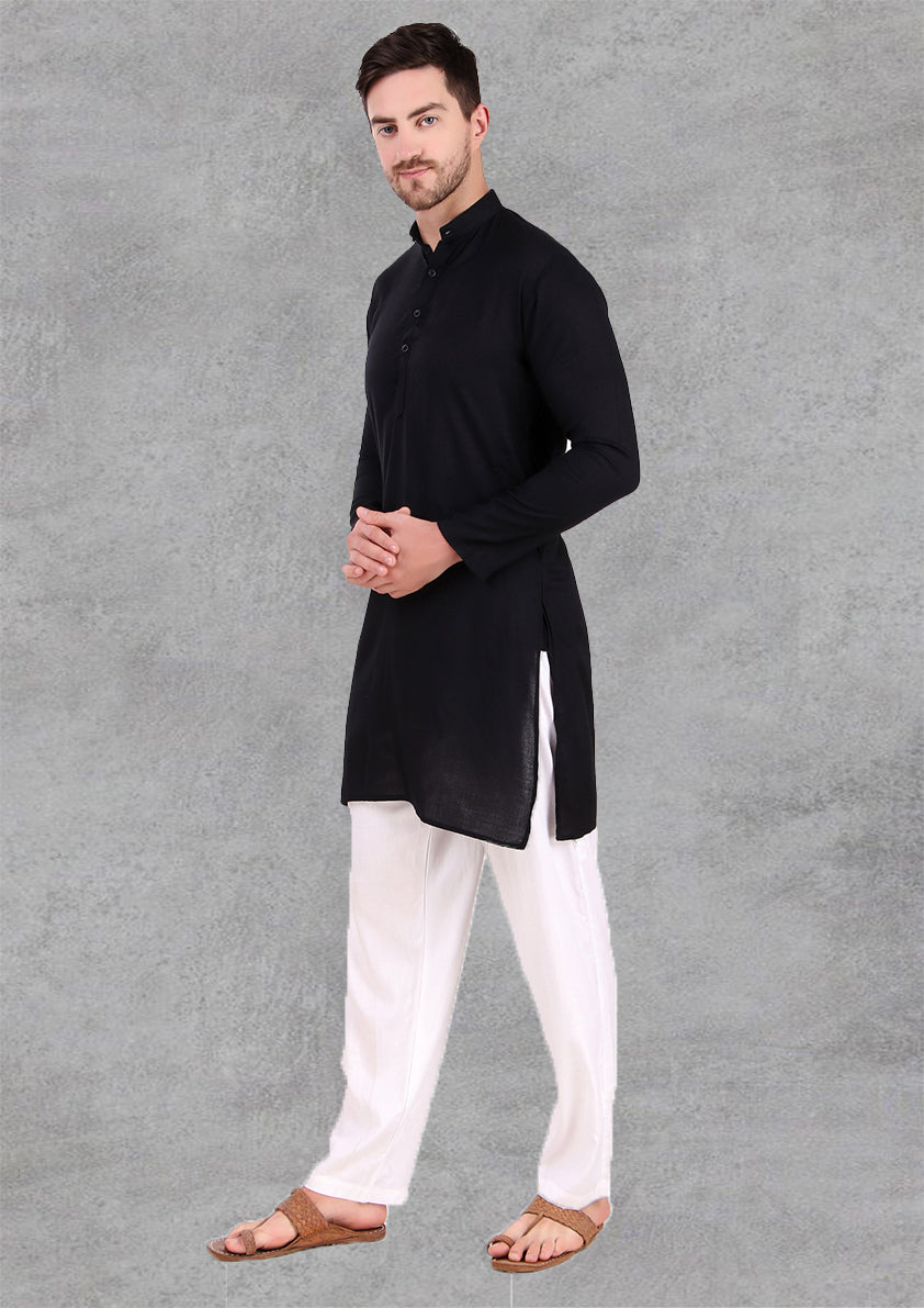 Preen Solid Black Ban Collar Kurta Pajama Set