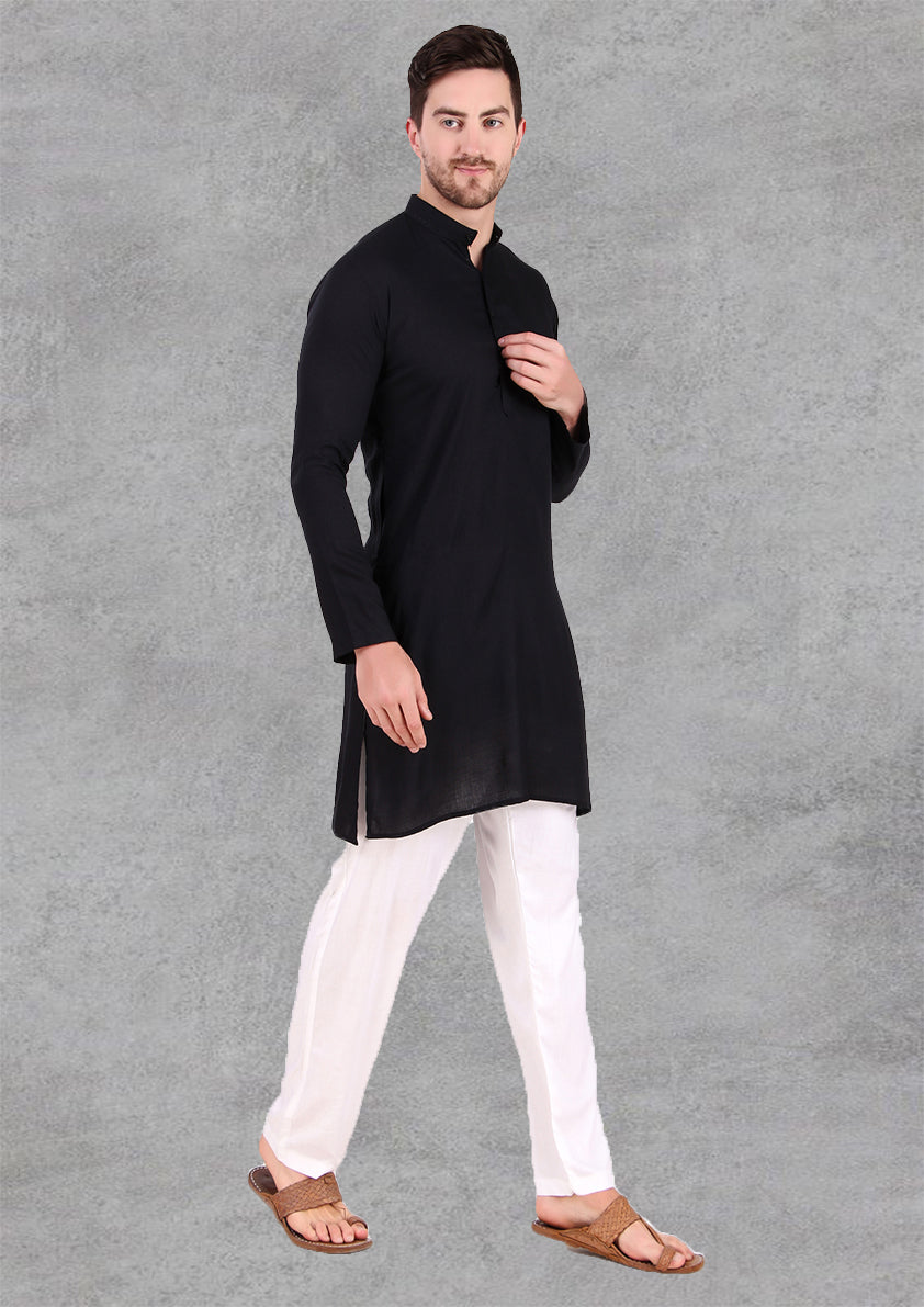 Preen Solid Black Ban Collar Kurta Pajama Set