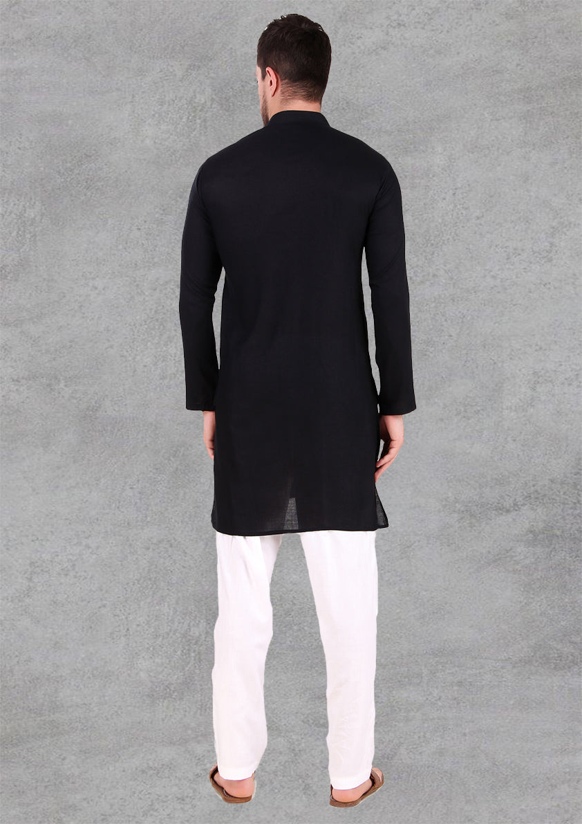 Preen Solid Black Ban Collar Kurta Pajama Set