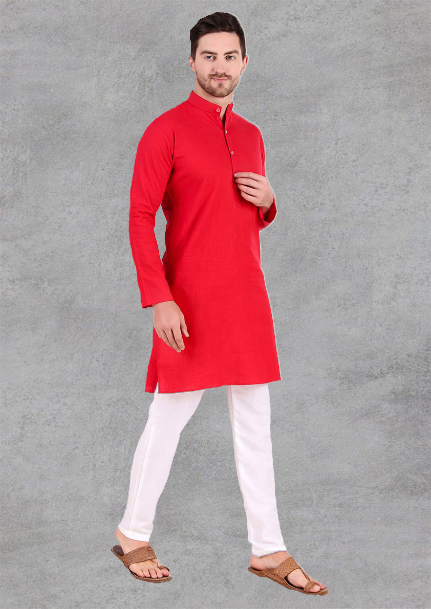 Preen Red Ban Collar Kurta Pajama Set