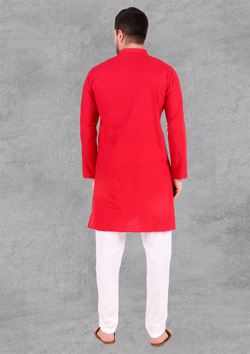 Preen Red Ban Collar Kurta Pajama Set