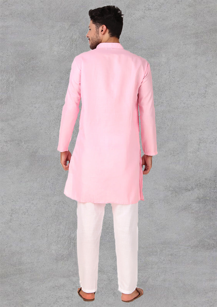 Preen Pink Ban Collar Kurta Pajama Set