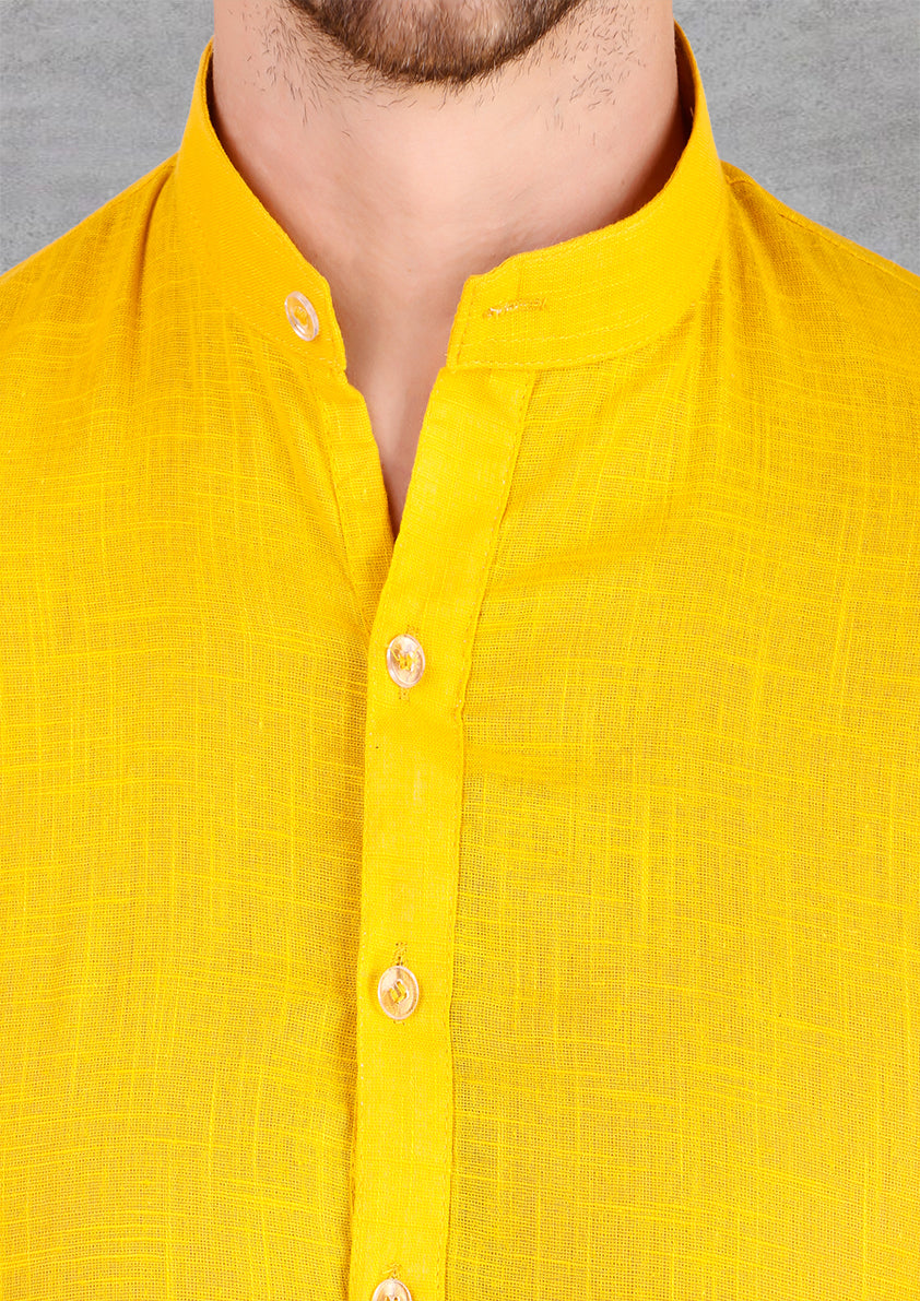 Preen Yellow Ban Collar Kurta Pajama Set