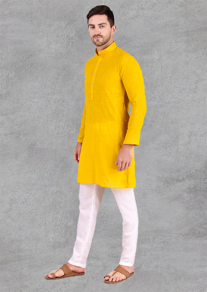 Preen Yellow Ban Collar Kurta Pajama Set